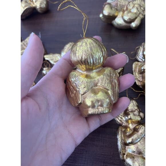 13 Vintage Angel Cherub Plastic Gold Ornaments Hong Kong Christmas Angel